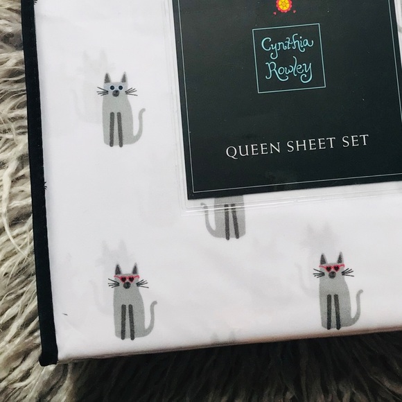 Cynthia Rowley Bedding Cynthia Rowley Gray Sketch Kitty Cat Queen